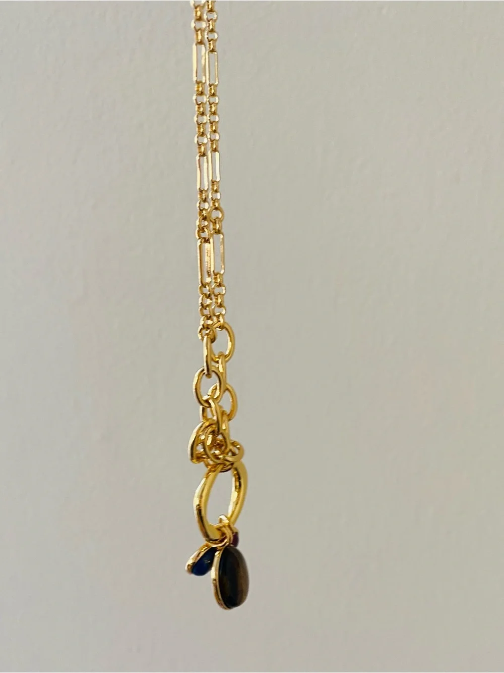$88 NWT Madewell Semiprecious Tiger's Eye Lapis Stone Gold Chain Charm Necklace - Picture 7 of 12